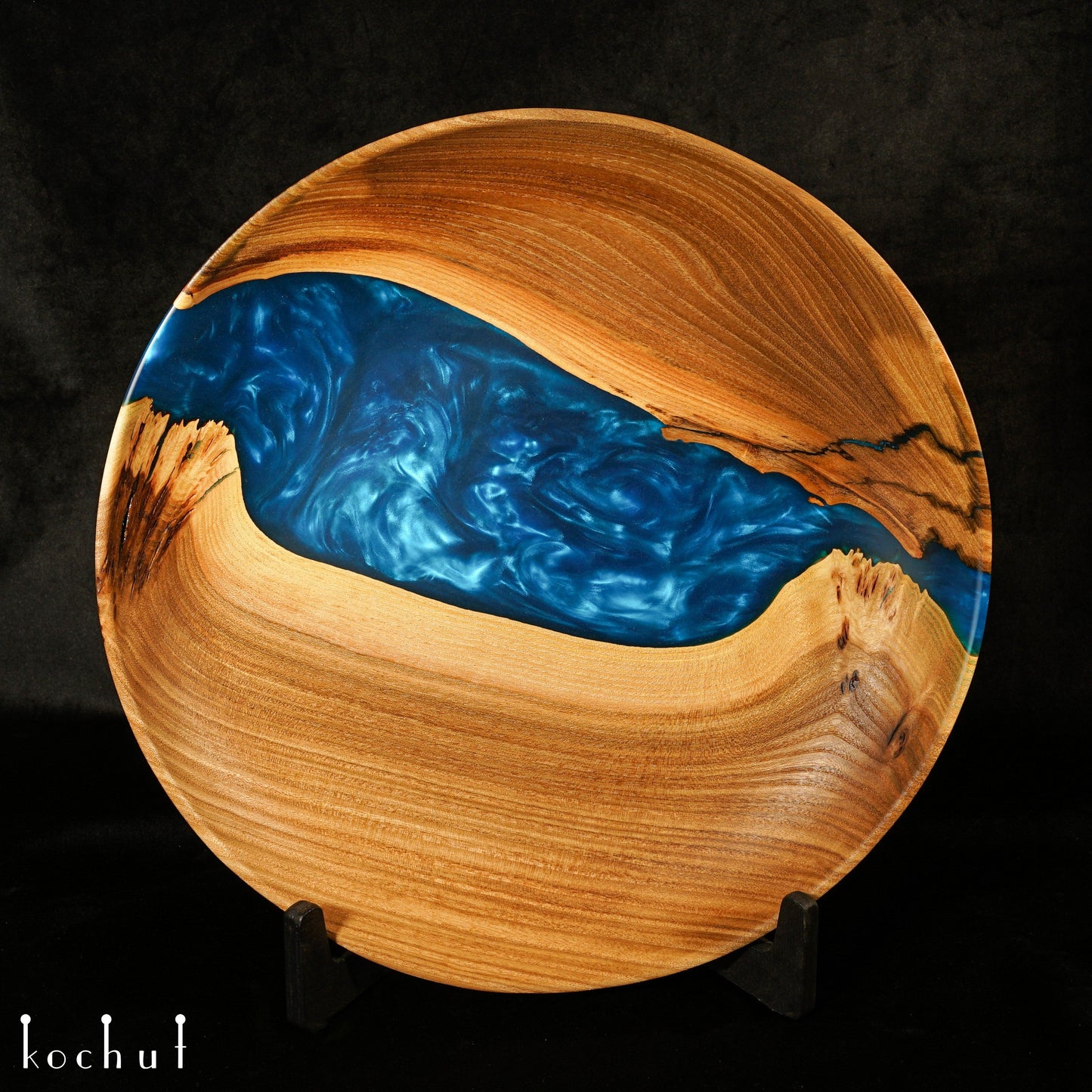 Satori. Saphir — Holz- und Epoxidharz-Dekorationsplatte. Größe: M (340 mm)
