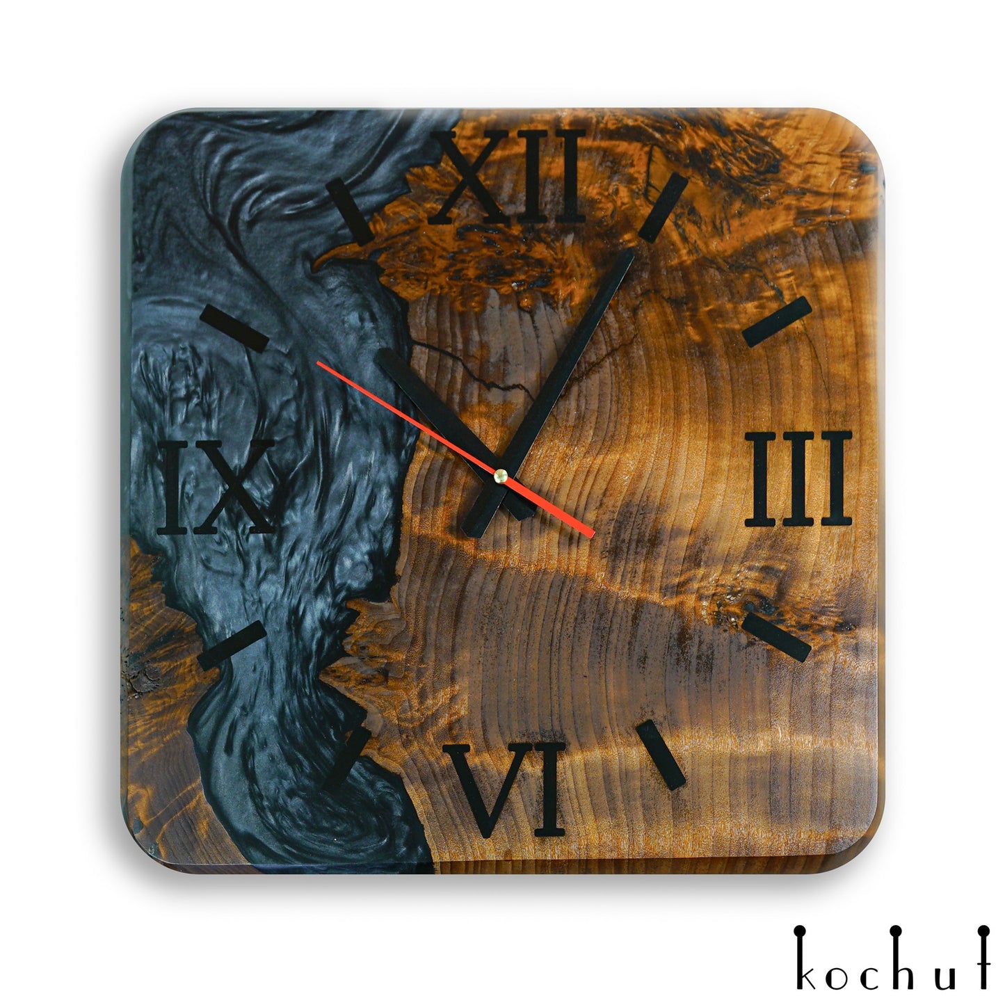Quantum — Holz- und Epoxidharz-Wanduhr