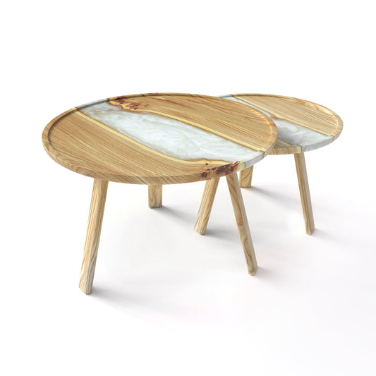 Taira. Verschneiter Horizont – Couchtische aus Holz und Epoxidharz