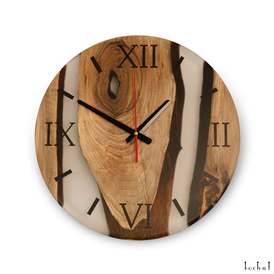 Continuum — Wanduhr aus Holz und Epoxidharz
