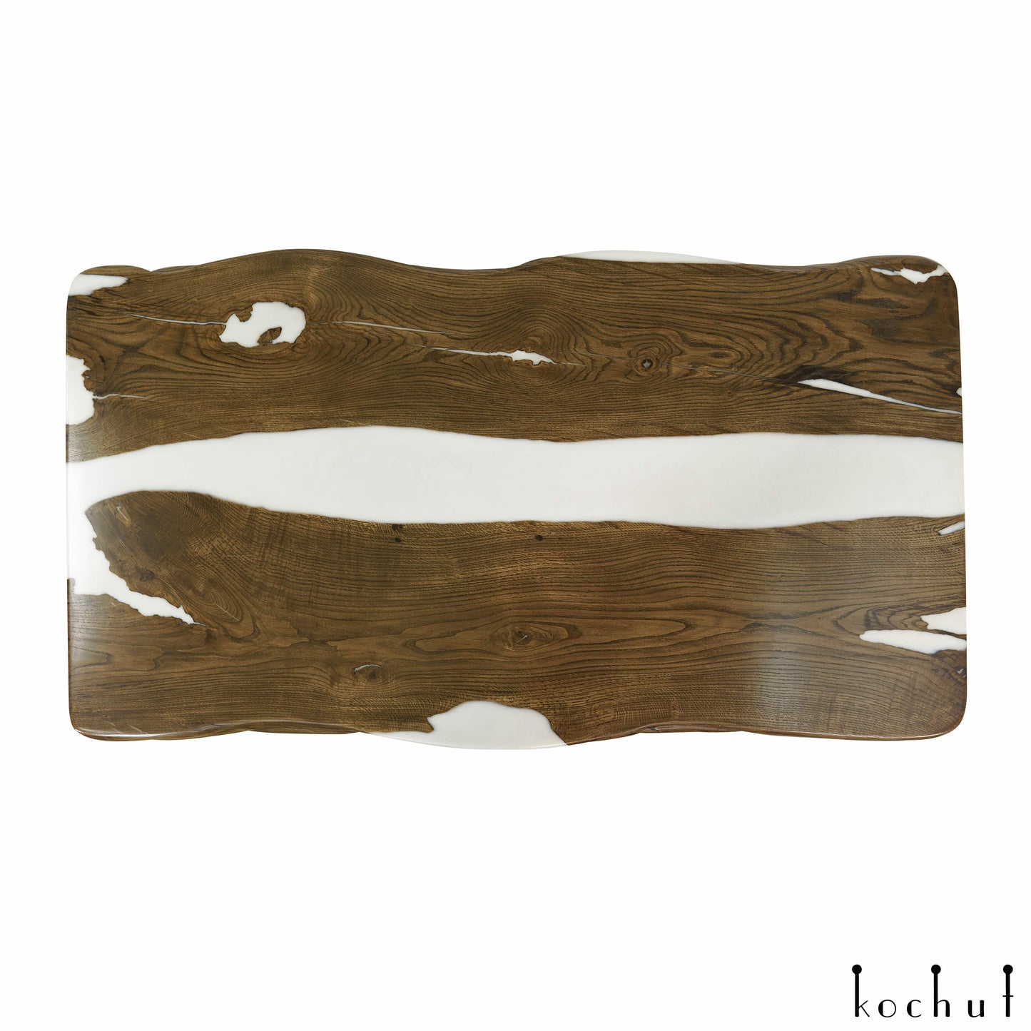 Schnee in der Wüste — Esstisch aus Holz und Epoxidharz (Holzbeine)