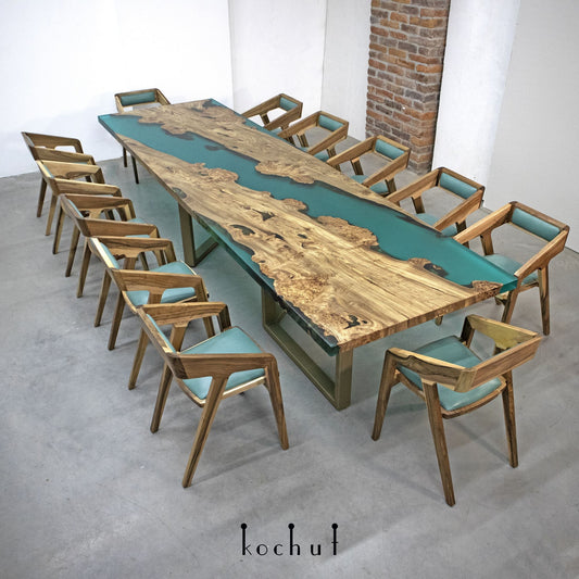 Giant Trail — Holz- und Epoxidharz-Set für Tisch und 12 Stühle