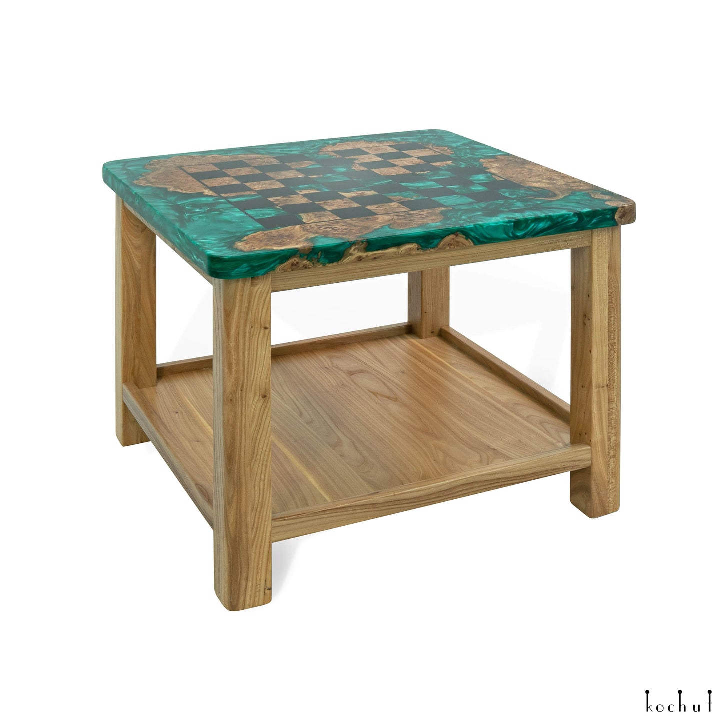 Königsangriff — Schach-Kaffeetisch aus Holz und Epoxidharz