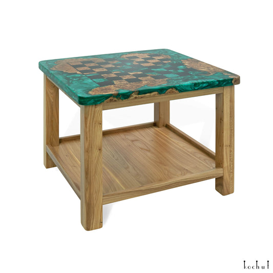 Königsangriff — Schach-Kaffeetisch aus Holz und Epoxidharz