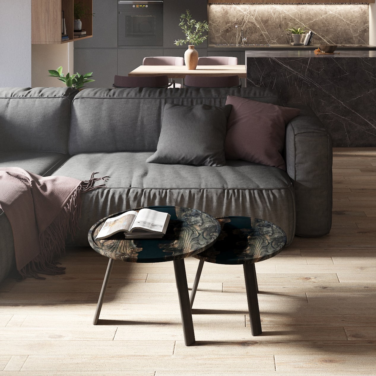Taira. Nachthorizont — Holz- und Epoxidharz-Couchtische