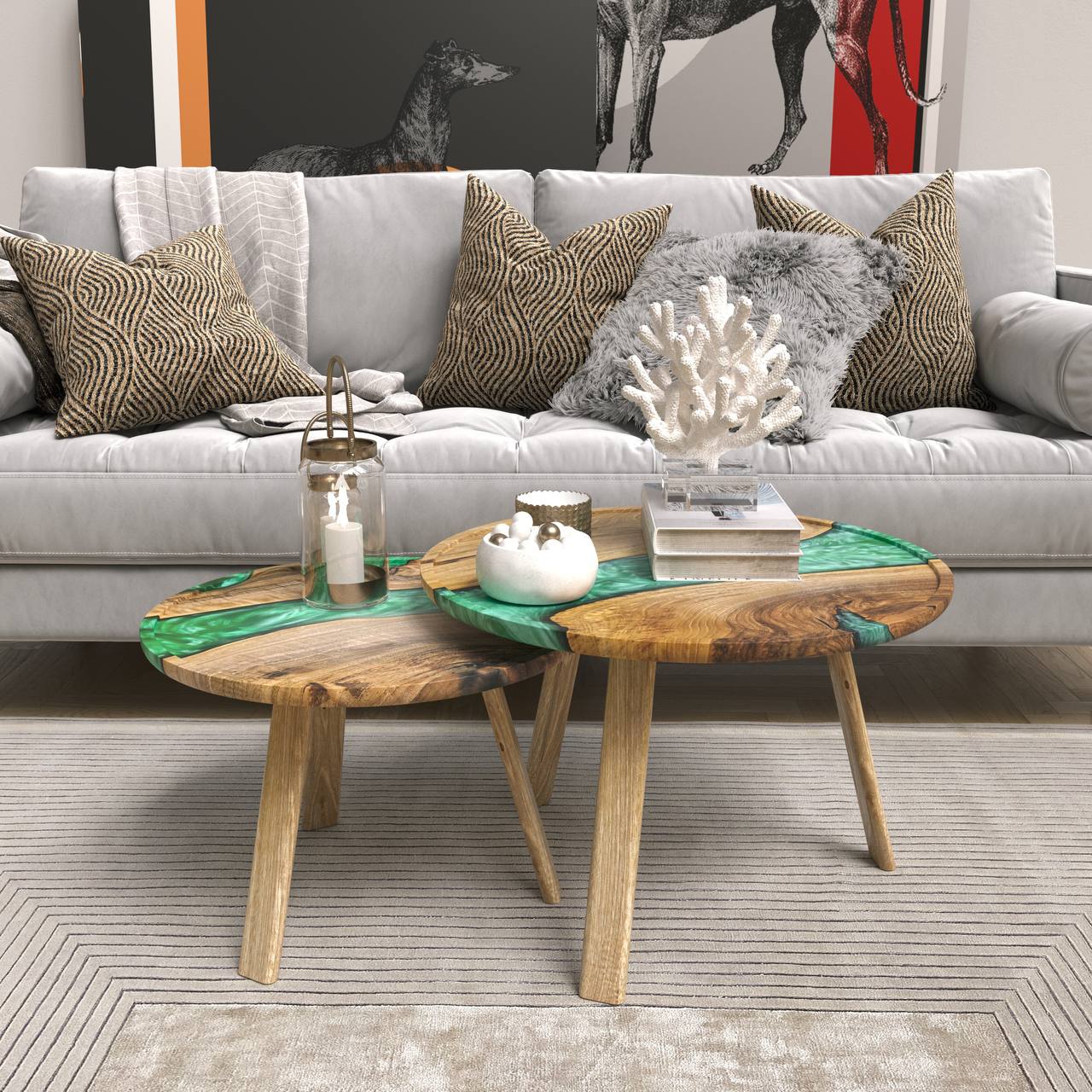 Taira. Jade-Horizont — Holz- und Epoxidharz-Couchtische