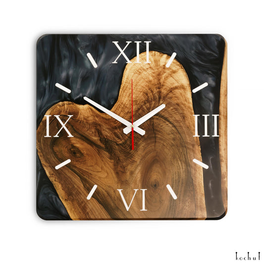 Quantum — Holz- und Epoxidharz-Wanduhr