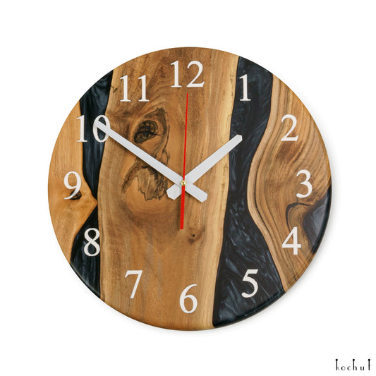 Continuum — Wanduhr aus Holz und Epoxidharz