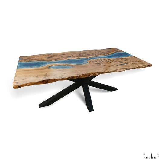 Atlantis — Esstisch aus Holz und Epoxidharz (lebendige Kante)