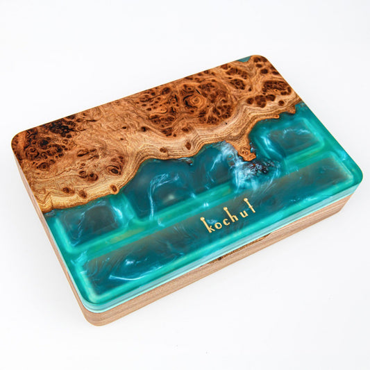 Ornament. Aquamarin — Holz- und Epoxidharz-Schmuckkästchen (Maxi-Größe)